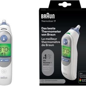 Braun ThermoScan 7 Termometro auricolare, Tecnologia Age Precision, Display digitale con codifica a colori, Adatto a neonati e bambini, Marchio #1 tra i dottori 1