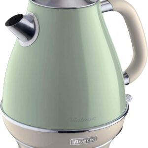 Ariete Bollitore Vintage 2869, Bollitore Elettrico con Livello Acqua Visibile, Base Cordless a 360°, Spegnimento Automatico, Filtro Tisana, Capacità 1,7 L, Acciaio Inossidabile, 2000W, Verde